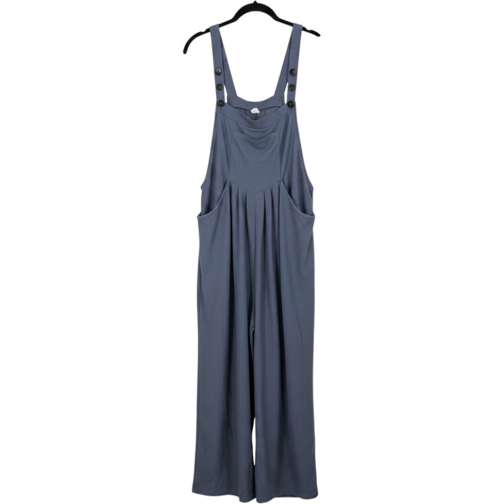 Halara Jumpsuit Women Large Blue Wide Leg Overall Bib Pocket Pleated Athleisure